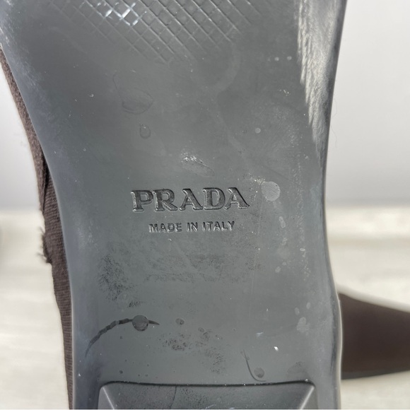 PRADA Donna brown microfiber pointed toe kitten heel ankle boots size 5.5 - Picture 9 of 16